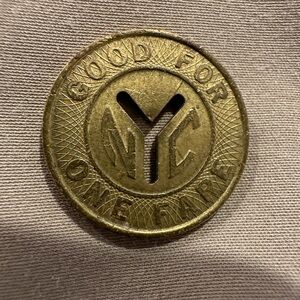 Vintage New York City NYC Transit Authority Y Cutout Subway Token
Large One Fare
